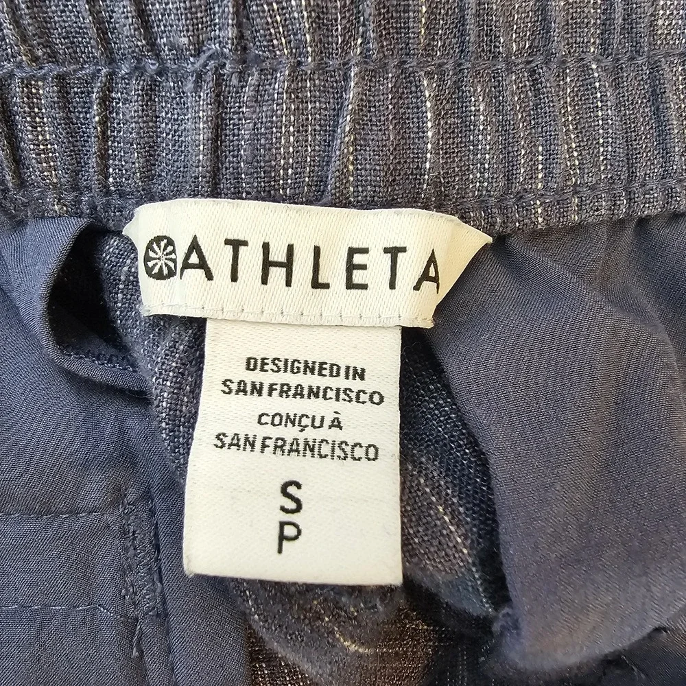 Athleta Women's Size S Retreat Linen Wide Leg Pant Blue 851038 (**Hem Cut Off)